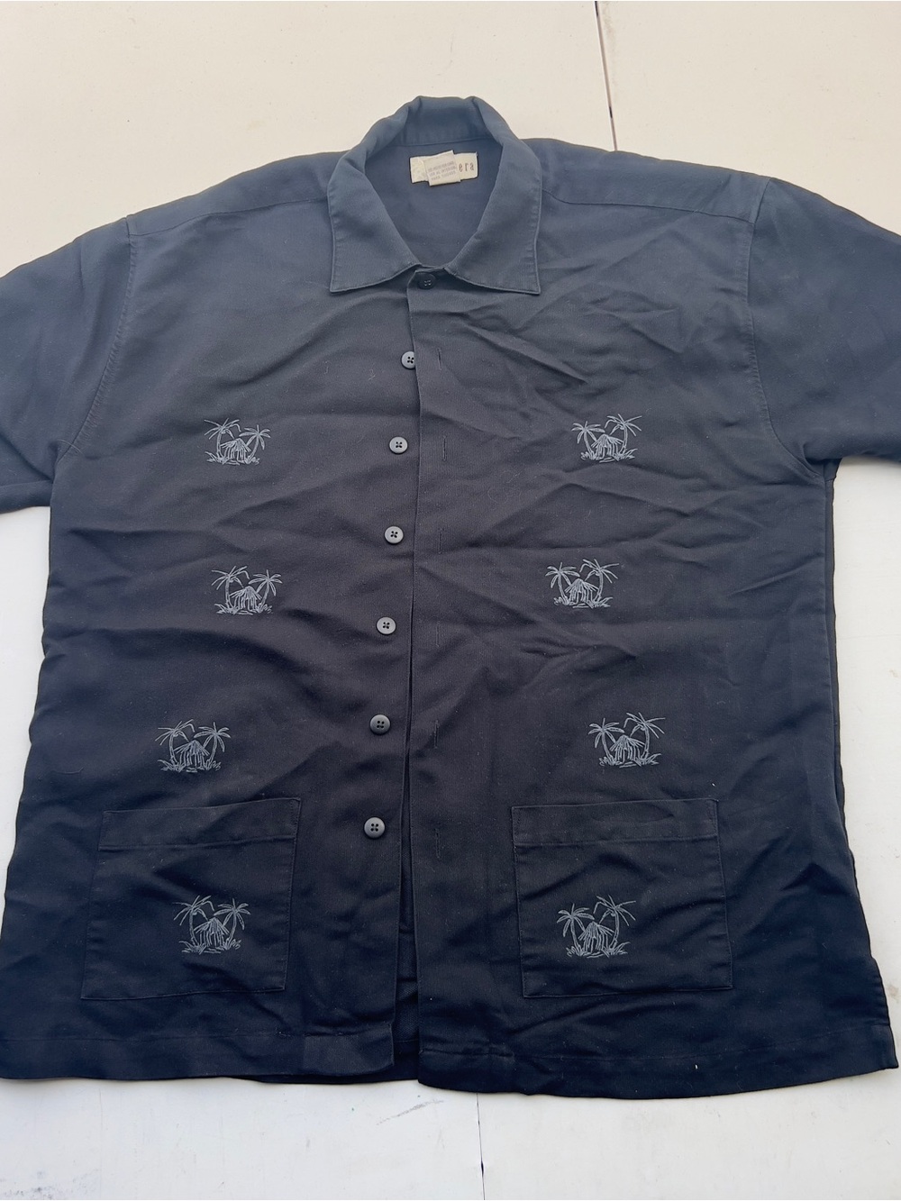 Cubavera Black Short-Sleeve Embroidered Camp Button-Down Shirt